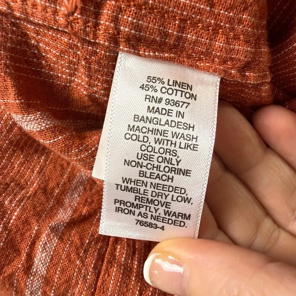 Mutual Weave Men's Linen Cotton Short Sleeve Casual Shirt Sz 3XLT Orange Stripe